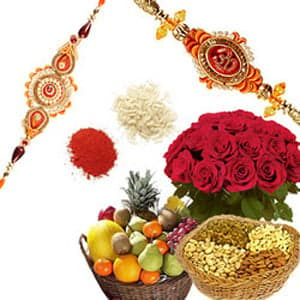 Roses, Fruits, Dry Fruits with Rakhis